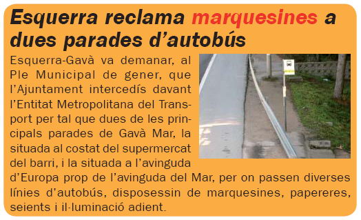 Notícia publicada a la publicació L'ERAMPRUNYÀ sobre la reclamació d'ERC de Gavà de millora les parades d'autobús de Gavà Mar (Febrer de 2008) (Número 54)